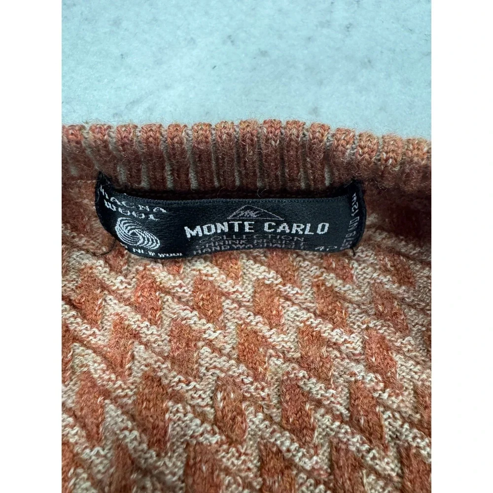 Monte‎ Carlo Collection Sweater Mens 42 Brown Houndstooth Wool Shrink Resist